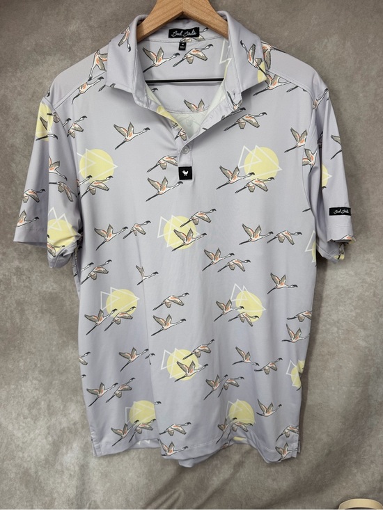 Bad Birdie Other - Bad Birdie Mens Medium Lavender Gray Bird Print Performance Golf Polo Shirt